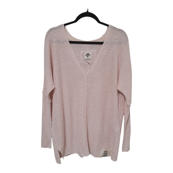 We the Free (Heirloom Collection) Jaime Linen V-Neck Sweater-Pink-Small-NWOT - Picture 4 of 8